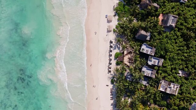 Tulum Beach Aerial flight top view video