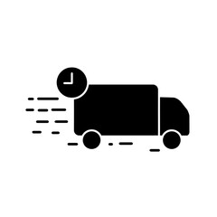 Shipping fast delivery truck with clock icon symbol, Pictogram flat outline design for apps and websites, Isolated on white background, Vector illustration