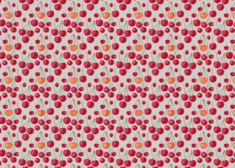 Seamless pattern with red cherries on a gray background.