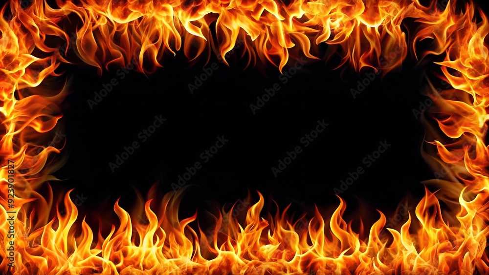 Poster a dynamic and abstract fire border with a transparent background generative ai