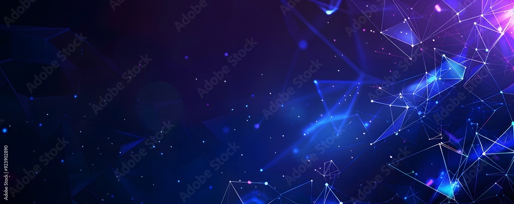 Poster abstract polygonal background with glowing lines and with particles technology background