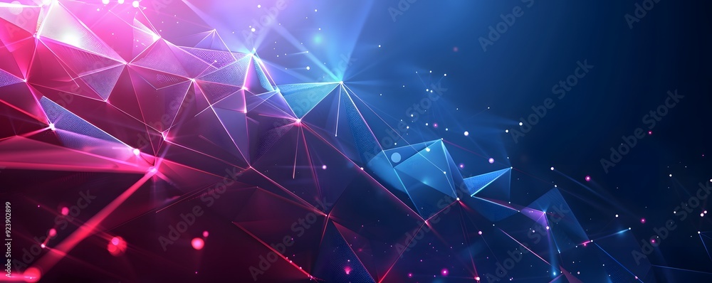 Poster abstract polygonal background with glowing lines and with particles technology background