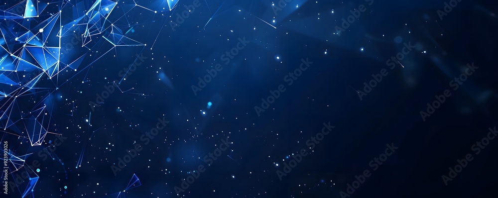 Poster abstract polygonal background with glowing lines and with particles technology background