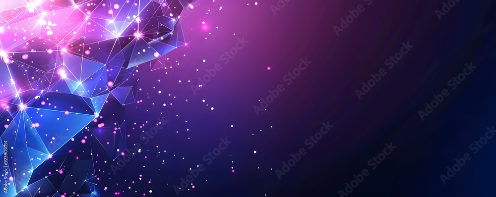 Poster abstract polygonal background with glowing lines and with particles technology background