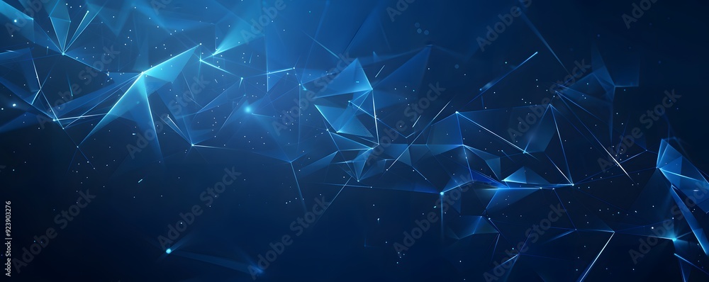 Poster abstract polygonal background with glowing lines and with particles technology background