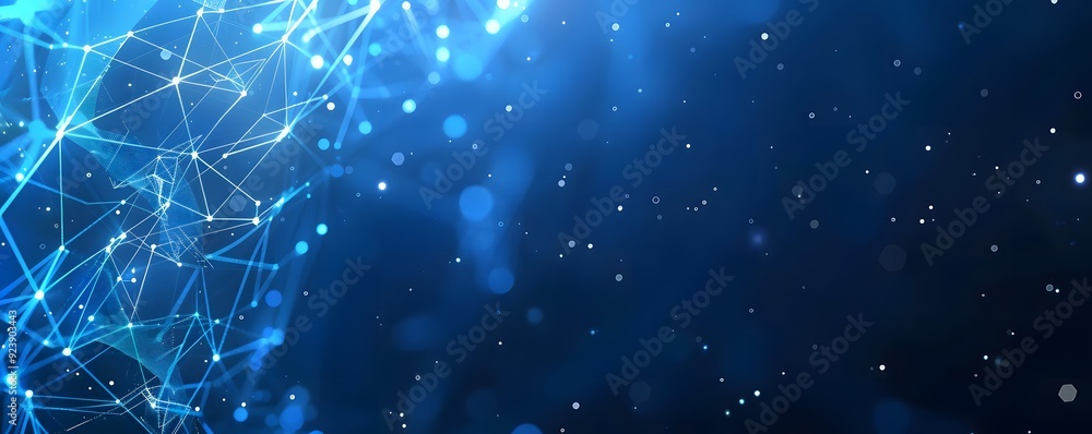 Poster abstract polygonal background with glowing lines and with particles technology background