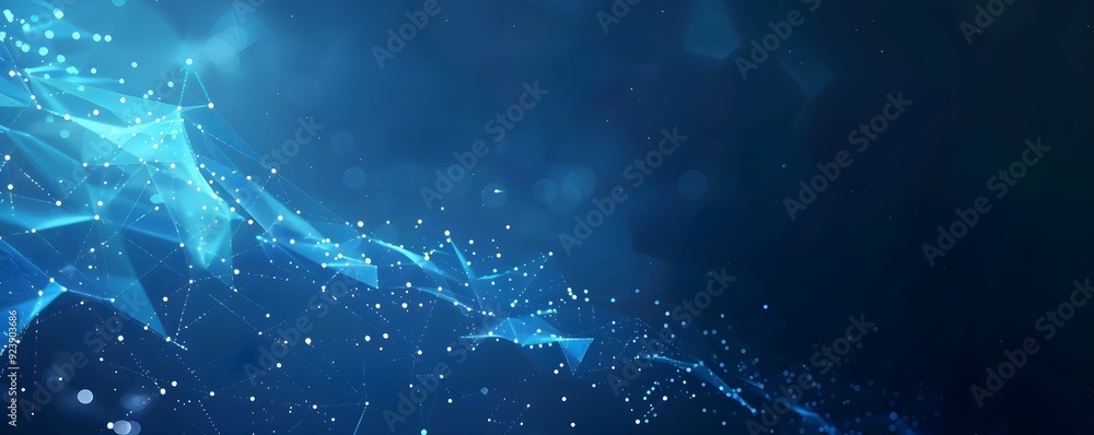 Poster abstract polygonal background with glowing lines and with particles technology background