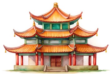 Obraz premium Watercolor hand drawn Daigoji Temple Pagoda in autumn. Japanese ancient architecture. Can be used to design sightseeings card, tourism ads, calendar, books - Illustration 