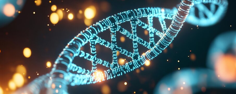 Holographic epigenetics research projection dna helix glow epigenetic tag lab background genetic