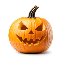 Halloween pumpkin with scary face Jack O'Lantern isolated on white background.