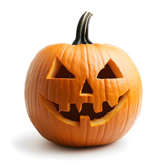 Halloween pumpkin with scary face Jack O'Lantern isolated on white background.