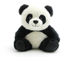 Stuffed Panda Toy. Cute Fluffy Bear Plush Isolated on White Background