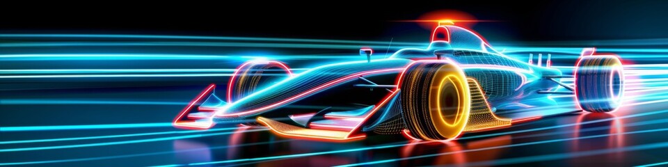 Racing Technology Concept. a high-tech Formula one 1 car in low poly wireframe design.