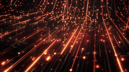 Abstract Orange Lines and Glowing Dots