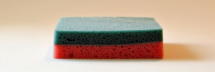 Single red and green kitchen sponge