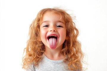 Joyful Little Girl Sticking Tongue Out. Positive Lifestyle with Amused and Cute Smiling Child, Isolated on White Background