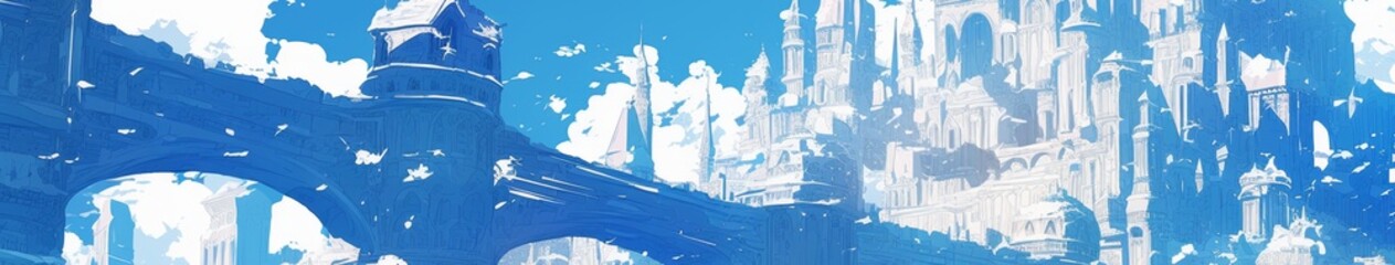 Obraz premium Majestic Snow-Covered Castle in Enchanting Anime Winter Wonderland: Serene 2025 Christmas and New Year Themed Artwork. Dreamy Animation-Style Scenery for Game Illustrations, Creative Marketing, and 4K