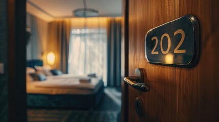 Hotel Room Door with Number 202