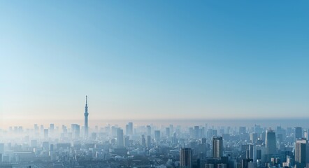 Obraz premium Tokyo Skyline Under Clear Blue Sky at Dawn
