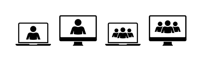 Video conference set icons. Silhouette style. Vector icons.