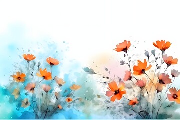 Watercolor floral background with poppies flowers