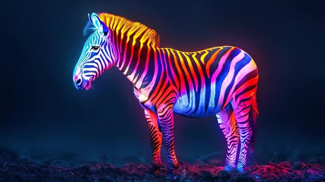 Colorful zebra with neon lights in vibrant display