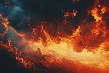 Infinite Passion. Sky Paints with Fiery Flames in Evening Background