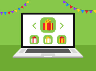 Gift icon. Laptop icon. Flat style. Vector illustration.