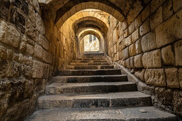 Fototapeta premium Jerusalem Alley. Stone Stairway and Archway in Old City Passageway