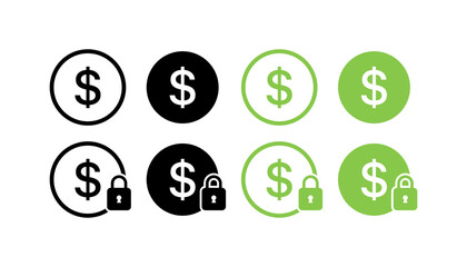 Money set icons. Linear, silhouette and flat style. Vector icons.