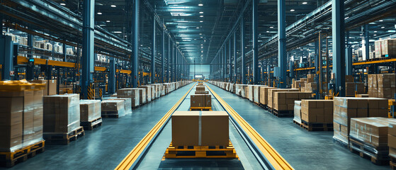 Assembly line in a stateoftheart factory, synchronized logistics management, highdefinition, industrial efficiency, advanced production techniques