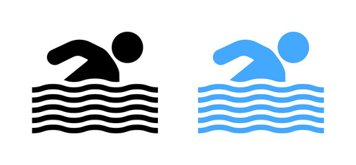Bathing area icons. Silhouette and flat style. Vector icons.