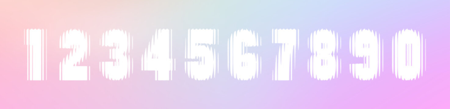 Numbers from 1 to 10 with effect of glass, refraction. Break white numbers in modern design on gradient background. Vector illustration