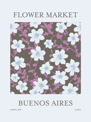 Flower market poster. Buenos Aires, Argentina. Featuring flowers in bloom.