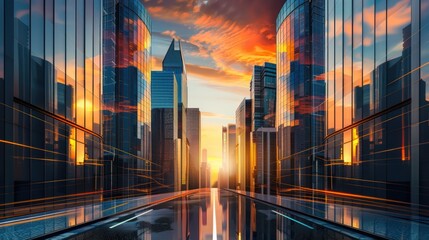 Urban Sunset with Reflections