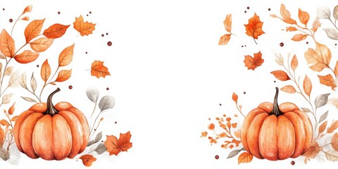 Autumn Artistry: A Watercolor Display of Leaves and Pumpkins on White, Capturing the Warmth of the Season, single element, single object, material, vector material, illustration