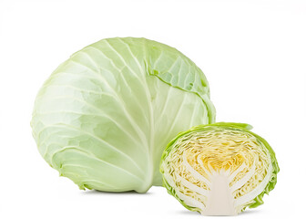 Fresh and vibrant collection of whole and sliced cabbages showcasing their crisp leaves and layered textures, a healthy eating, vegetarian and farm-to-table theme