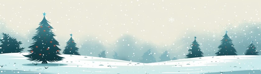 Obraz premium Minimalist cartoon Christmas scene with a few snowflakes and a simple tree, all set against a light background