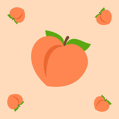 peach fruit seamless for pattern fabric, simple peach fruit cute repeat in square background, illustration fruit pattern wallpaper