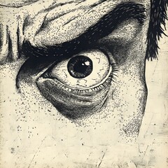 Close-up of an intense human eye with dramatic shading, showcasing emotion and detail