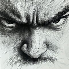 Fototapeta premium Intense close-up of a fierce expression with detailed features and deep shadows illustrating raw emotion