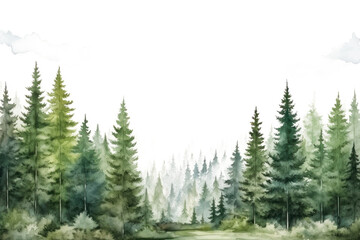 Fototapeta premium PNG watercolor forest landscape border, transparent background