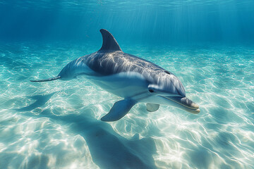  A graceful dolphin swimming in clear ocean waters