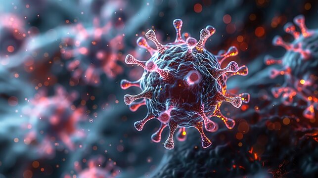 Virulent pathogen-themed background with detailed molecular imagery, suitable for showcasing advancements in microbiology and infectious disease research. high resolution Illustration, in the style