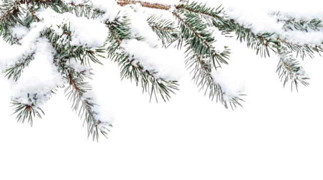 Evergreen branch with snow transparent background