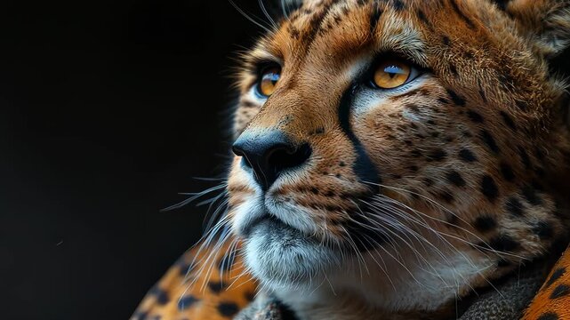 Close-up of a cheetah in a suit emulating human expressions