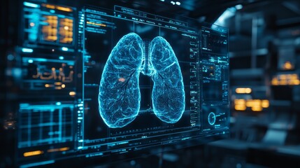 A stunning digital representation of human lungs showcases intricate details while displaying real-time health metrics and analytics