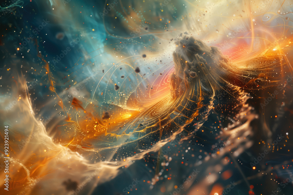 Poster ethereal explosion of light and colors blending in a whimsical cosmic display. artistic representati