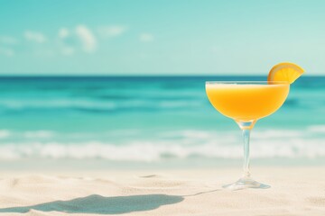 Obraz premium Tropical beach cocktail with ocean background