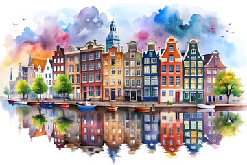 Obraz premium Traditional houses beside a canal in Leiden - South Holland, the Netherlands 